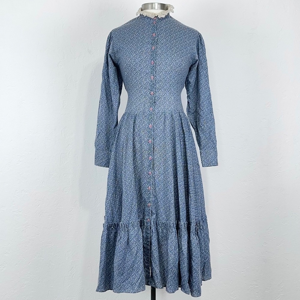 Vintage Jessica McClintock Cottage Prairie Dress Sz XS Floral Lace Button Front - Picture 7 of 10